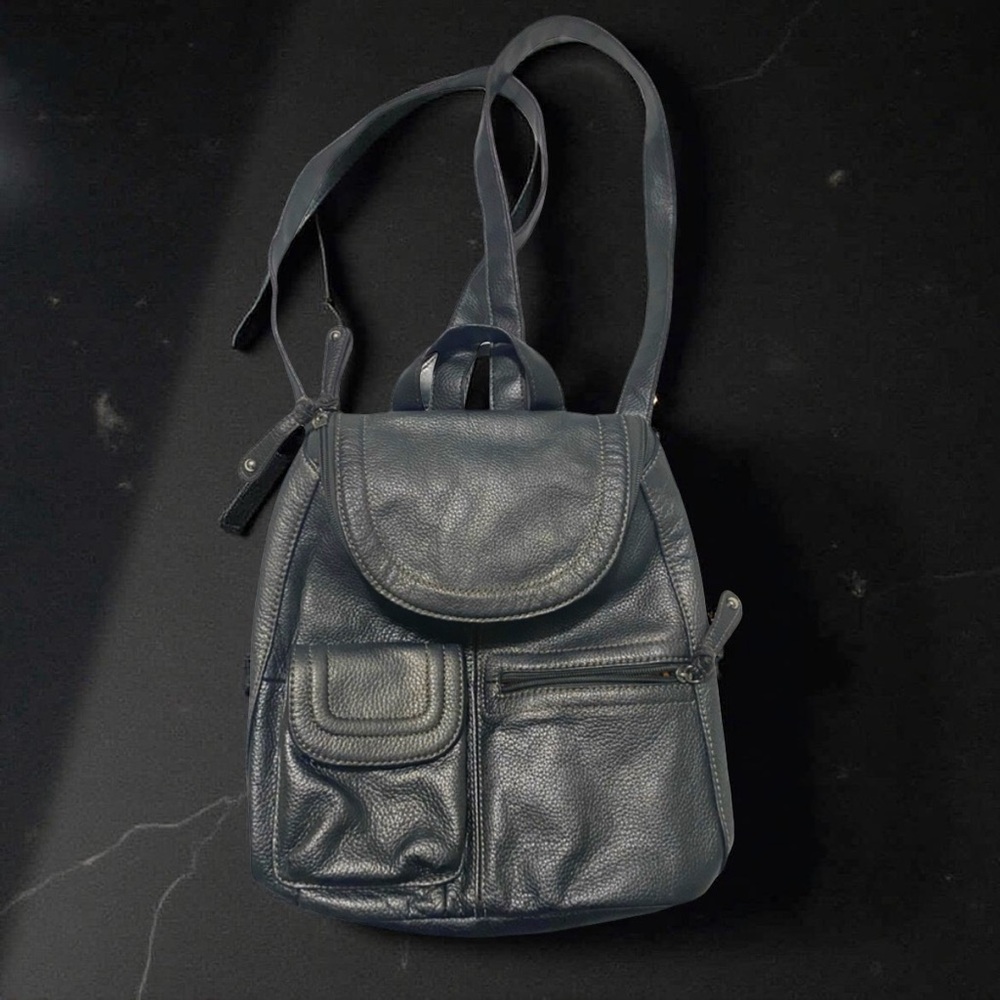 Genuine Leather Tignanello Silver Metallic Leather Mini Backpack